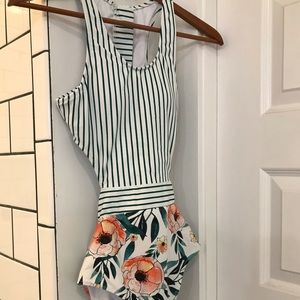 Cupshe Stripes Floral Swimsuit One Piece Tie Back